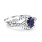 Three Piece Oval Natural Stone Beaded Ring 