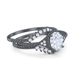 Three Piece Oval Natural Stone Beaded Ring 