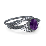 Three Piece Oval Natural Stone Beaded Ring 