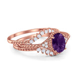 Three Piece Oval Natural Stone Beaded Ring 