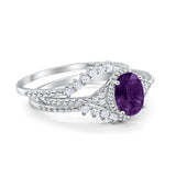 Three Piece Oval Natural Stone Beaded Ring 
