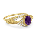 Three Piece Oval Natural Stone Beaded Ring 