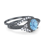 Three Piece Oval Natural Stone Beaded Ring 