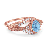 Three Piece Oval Natural Stone Beaded Ring 