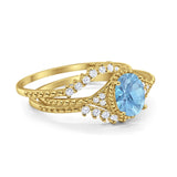 Three Piece Oval Natural Stone Beaded Ring 