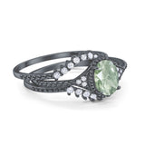 Three Piece Oval Natural Stone Beaded Ring 