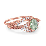Three Piece Oval Natural Stone Beaded Ring 