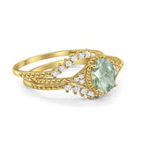 Three Piece Oval Natural Stone Beaded Ring 