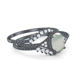 Three Piece Oval Natural Stone Beaded Ring 