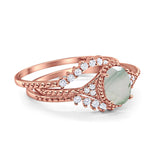 Three Piece Oval Natural Stone Beaded Ring 