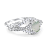 Three Piece Oval Natural Stone Beaded Ring 