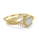 Three Piece Oval Natural Stone Beaded Ring 