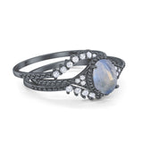Three Piece Oval Natural Stone Beaded Ring 