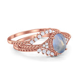 Three Piece Oval Natural Stone Beaded Ring 