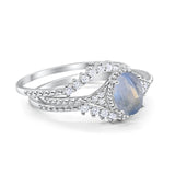 Three Piece Oval Natural Stone Beaded Ring 