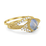 Three Piece Oval Natural Stone Beaded Ring 