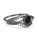 Three Piece Oval Natural Stone Beaded Ring 