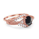 Three Piece Oval Natural Stone Beaded Ring 