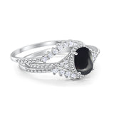Three Piece Oval Natural Stone Beaded Ring 