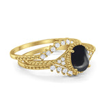 Three Piece Oval Natural Stone Beaded Ring 