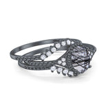 Three Piece Oval Natural Stone Beaded Ring 