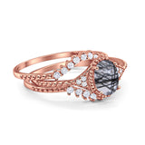Three Piece Oval Natural Stone Beaded Ring 