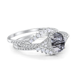Three Piece Oval Natural Stone Beaded Ring 