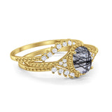 Three Piece Oval Natural Stone Beaded Ring 