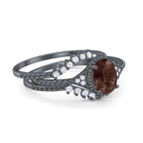 Three Piece Oval Natural Stone Beaded Ring 