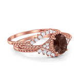 Three Piece Oval Natural Stone Beaded Ring 