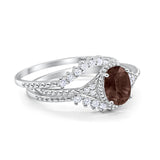 Three Piece Oval Natural Stone Beaded Ring 