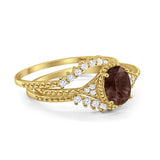 Three Piece Oval Natural Stone Beaded Ring 