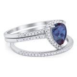 Pear Teardrop Natural Stone Three Piece Ring