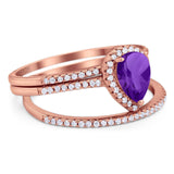 Pear Teardrop Natural Stone Three Piece Ring