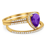 Pear Teardrop Natural Stone Three Piece Ring