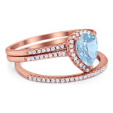 Pear Teardrop Natural Stone Three Piece Ring
