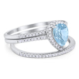 Pear Teardrop Natural Stone Three Piece Ring