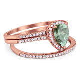 Pear Teardrop Natural Stone Three Piece Ring