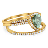 Pear Teardrop Natural Stone Three Piece Ring