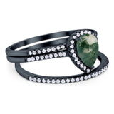 Pear Teardrop Natural Stone Three Piece Ring