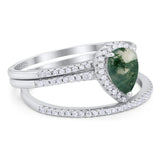 Pear Teardrop Natural Stone Three Piece Ring