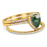 Pear Teardrop Natural Stone Three Piece Ring