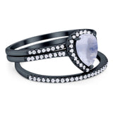 Pear Teardrop Natural Stone Three Piece Ring