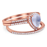 Pear Teardrop Natural Stone Three Piece Ring