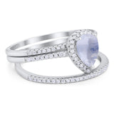 Pear Teardrop Natural Stone Three Piece Ring