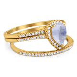 Pear Teardrop Natural Stone Three Piece Ring
