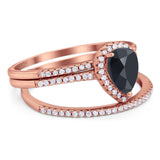 Pear Teardrop Natural Stone Three Piece Ring