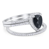 Pear Teardrop Natural Stone Three Piece Ring