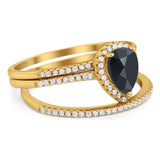Pear Teardrop Natural Stone Three Piece Ring