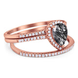Pear Teardrop Natural Stone Three Piece Ring